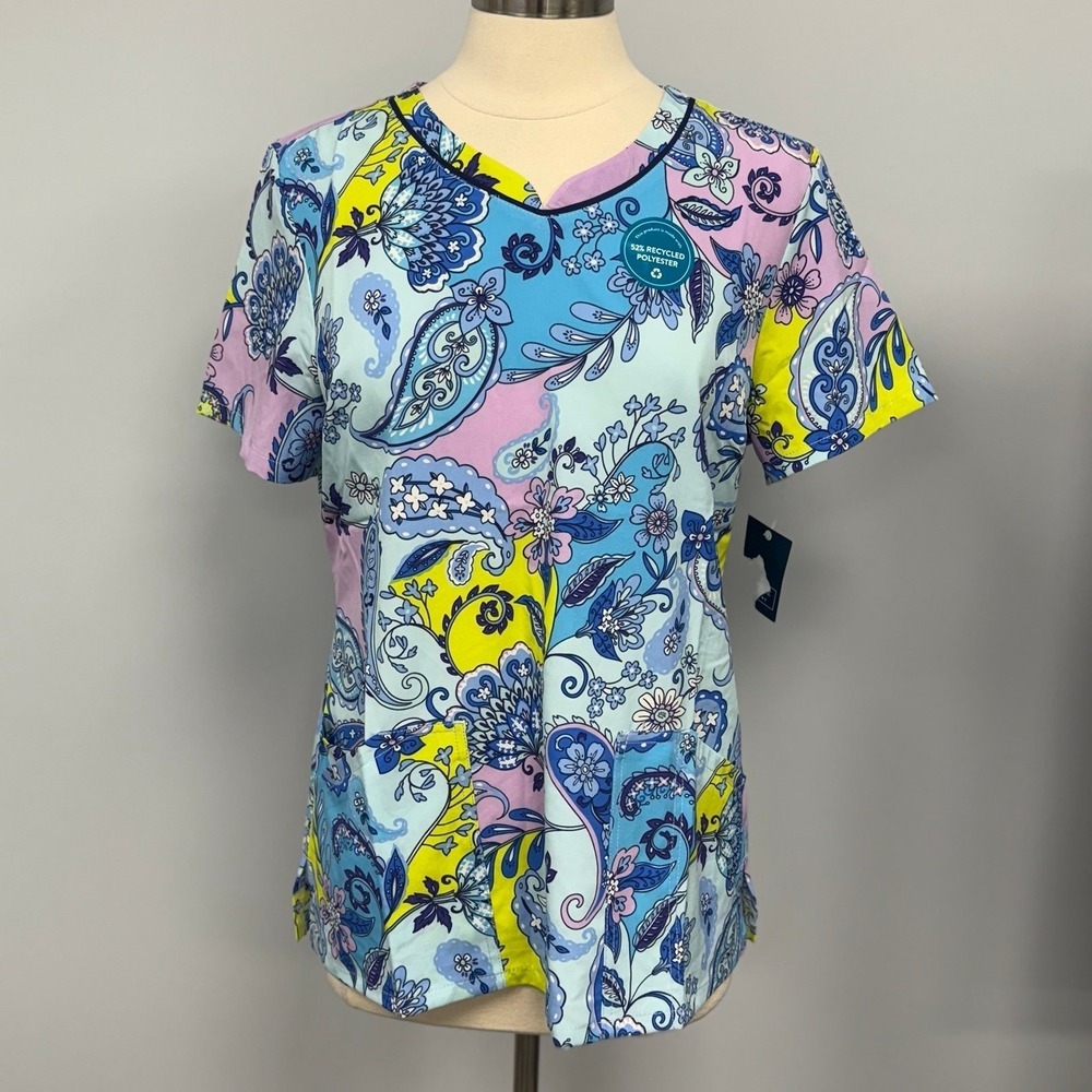 NWT Cherokee Scrub Top XL Multicolor Paisley Persian Floral Scrubs Nurse Uniform